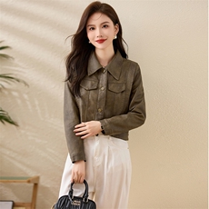 现货宽松蝙蝠袖绿色PU皮衣2024春装新款女装时尚百搭显瘦皮外套女，女装皮衣，江南女神