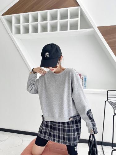 拼接格子卫衣,女装卫衣/绒衫,梦幻美人鱼