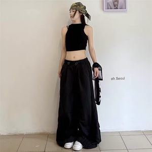 秋款男女工装裤大口袋机能垂感阔腿三条杠条纹长裤K153 P65图片