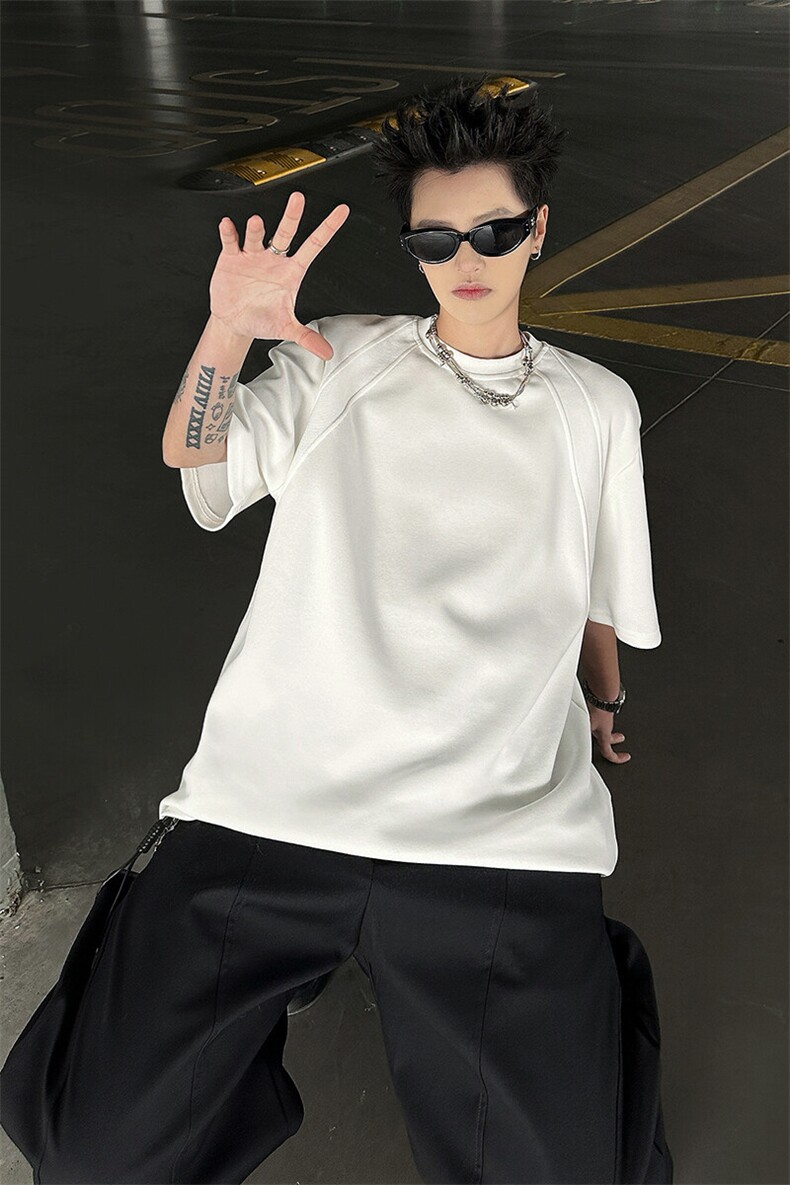8XL-M美式高街高克重短袖T恤男宽松短款BOXY正肩上衣半袖DX334,男装T恤,电商D206-1