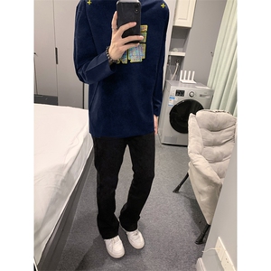 已有版权 自家图纯棉情侣宽松圆领刺绣卫衣T恤男女WY18-特P35控58图片