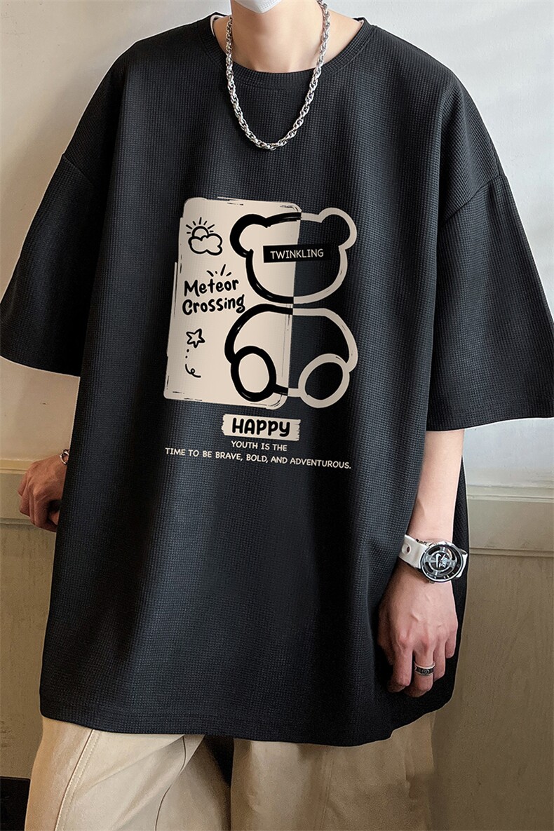 华夫格t恤男短袖男大码五分袖酒店风HT73352-P22,男装T恤,电商A040