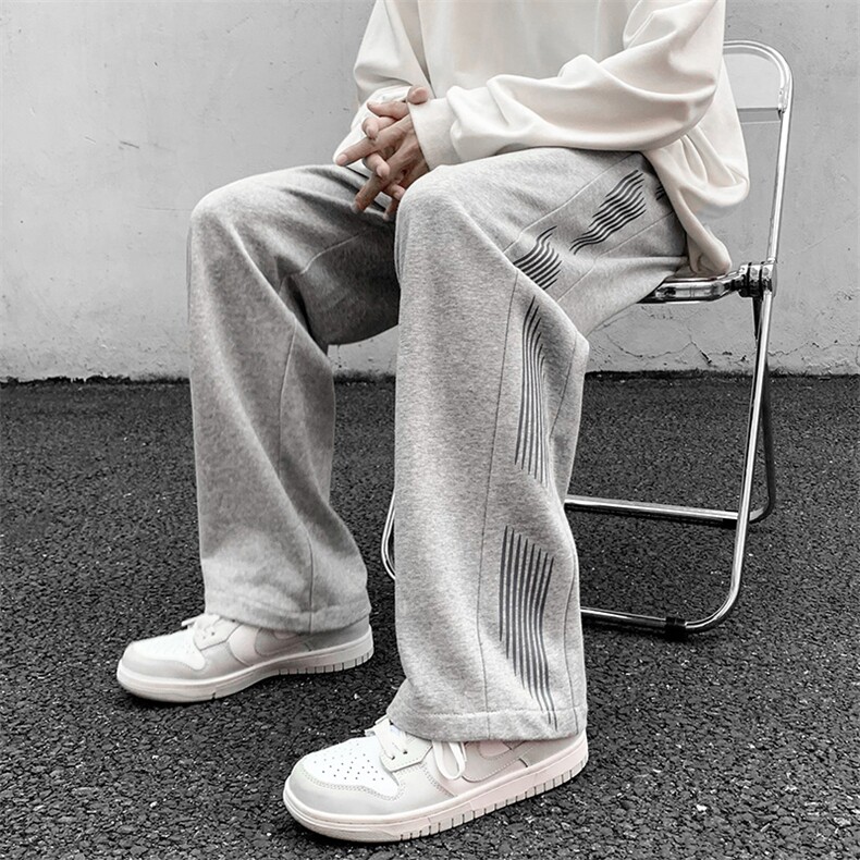 秋冬季印花拼接ins潮流拖地裤青少年大码款宽松休闲长裤K802P50，男装休闲裤，电商A073