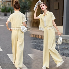 2025夏装新款时尚简约气质优雅套装三件套，女装套装/套裙，伊航服饰