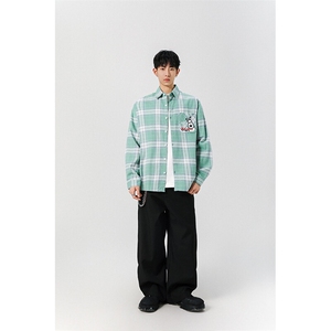 8XL-M 小狗格子衬衫男长袖2025春情侣款寸衣宽松衬衣CS519P58控78图片