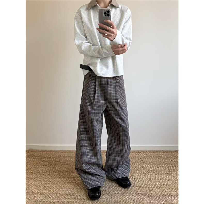 自家图~老钱风威尔逊英伦千鸟格A字褶休闲裤西裤CK781/特P50，男装西裤，电商B350