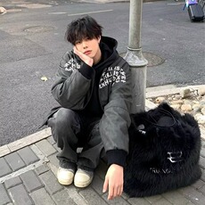 网络图现货美式复古痞帅渐变PU皮双层夹克棒球服外套J964-P80，男装夹克，星座715-7