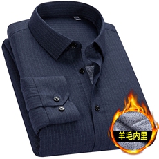 男装衬衫F83159主推款羊毛填充衬衫羊毛内里条纹格正装商务，男装衬衫，钱塘207-1