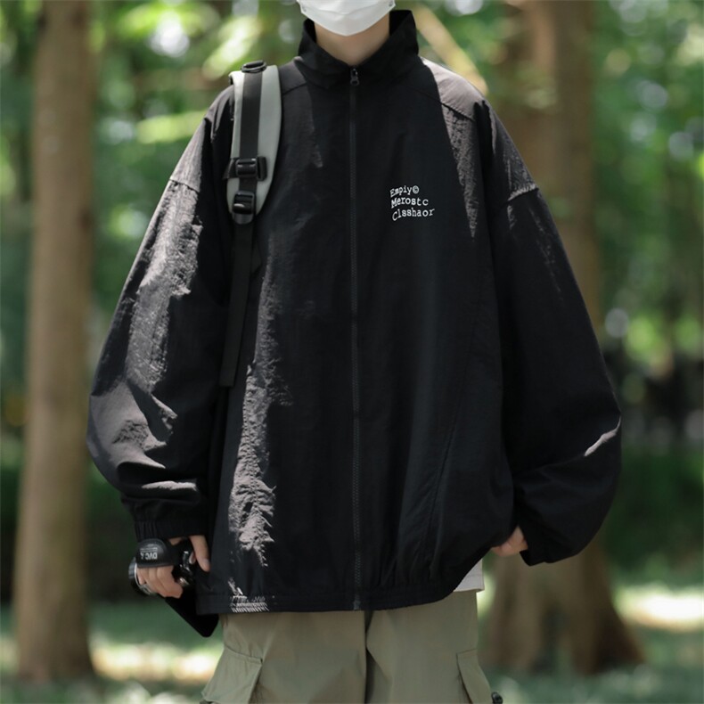 高品质秋款男立领夹克拉链字母印花复合皱休闲外套JK012P55,男装夹克,星座1013-1