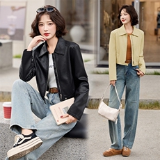 主推引流外套女2025春秋设计感休闲小个子显瘦显高夹克机车服上衣，女装皮衣，美拉德工厂直营店