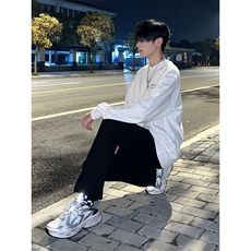抖音得物二开现货供应春装重磅美式高街宽松印花长袖T恤CT902，男装T恤，电商A486-1