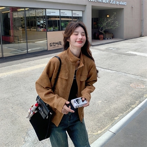 现货麂皮绒夹克女短款2025秋季新款韩版复古休闲时尚设计感外套图片