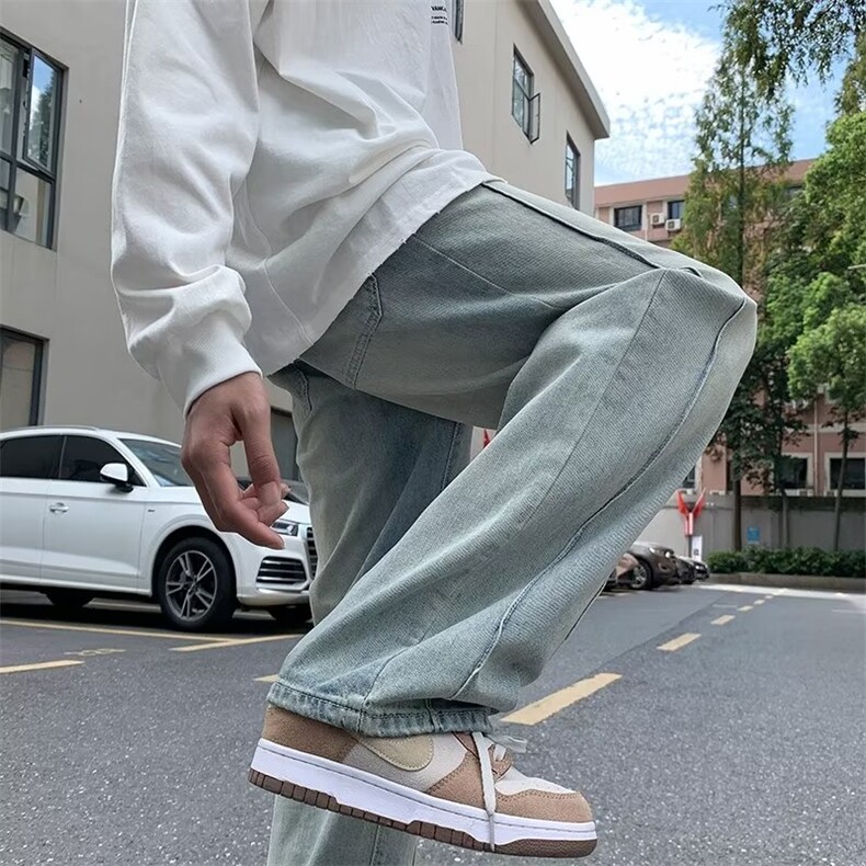 美式vibe裤子高街ins牛仔裤男设计感小众直筒阔腿拖地裤NK460-P43,男装牛仔裤,星座1008