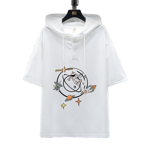 LD540142-P45 连帽短袖t恤男大码胖子带帽五分袖中袖 展架图片
