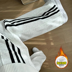 抖音得物高品质秋冬重磅加绒潮流运动三条杠宽松直筒休闲卫裤K360，男装休闲裤，电商A486