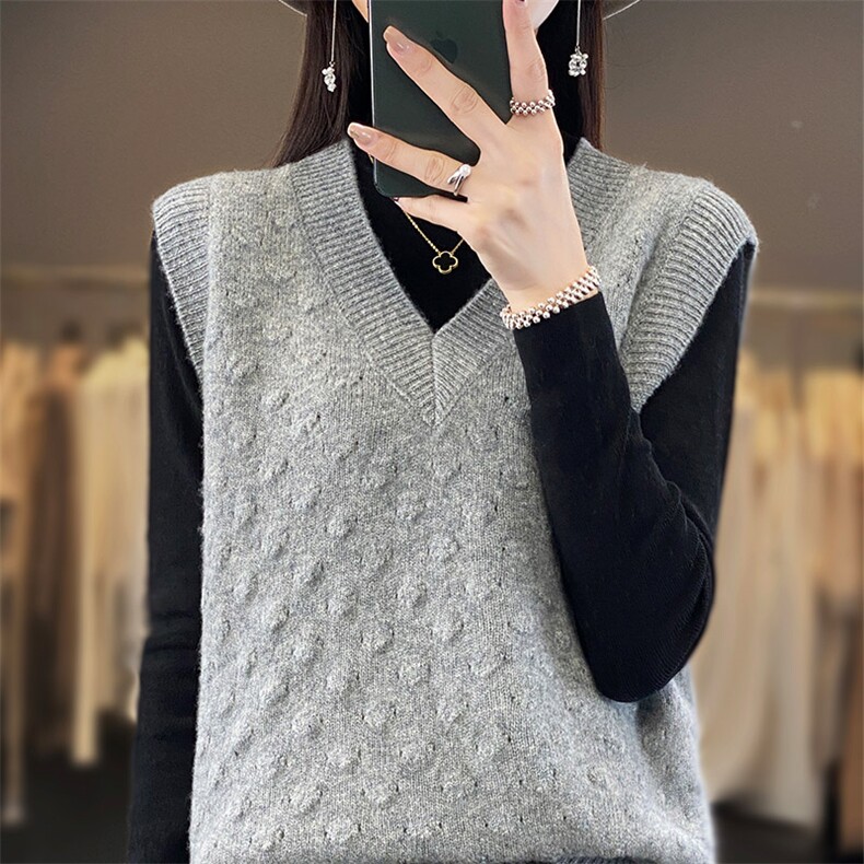 2024年秋季V领马甲女针织羊毛无袖休闲百搭,女装马甲,琳尚羊绒