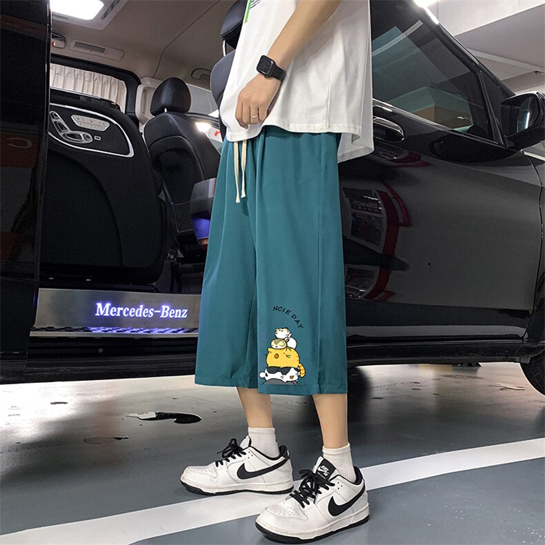 QK72090-P25冰丝七分裤男大码速干短裤男五分裤港风,男装休闲裤,电商A040