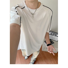 条纹设计感正肩短袖男款夏季cleanfit重磅t恤小领口半袖YW281P38，男装T恤，星座1013-1