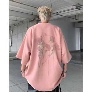 2025新款美式潮流麂皮绒短袖t恤大码宽松港风半袖上衣男H9927-P28图片
