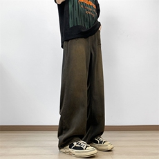 夏季潮牌宽松直筒微喇裤美式复古水洗做旧牛仔裤男现货K8061-P48，男装牛仔裤，星座512-3