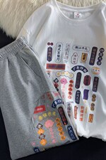 小吃牌大码宽松创意文字潮男休闲套装T100+DK1003P80控98，男装T恤，电商A089-1