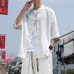新中式七分袖衬衫男2025夏季新款大码盘扣上衣图片