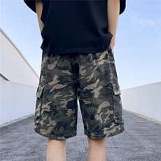 迷彩工装休闲短裤男款美式复古高街潮牌夏季青少年直筒宽松五分裤，男装牛仔裤，星座601-2