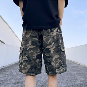迷彩工装休闲短裤男款美式复古高街潮牌夏季青少年直筒宽松五分裤图片