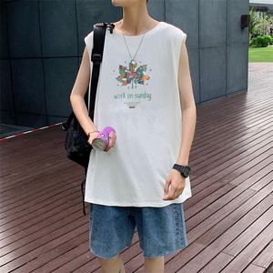 ！港风2023夏季无袖背心男加肥加大码宽松短袖T恤男BX202-P20图片