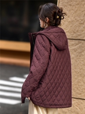 2025年冬季中长款连帽夹棉菱格棉衣棉服外套，女装棉衣/棉服，简韵佳