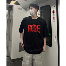 抖音得物供货210克现货宽松纯棉美式潮牌印花落肩袖纯棉T恤AT2190，男装T恤，电商A443