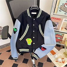 美式拼接徽章刺绣毛呢棒球服夹克男女潮牌外套2025春秋W6716-P68，男装夹克，星座412-1