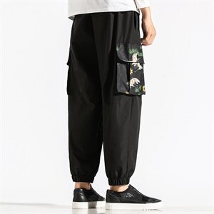 2021春秋季新款男装 风宽松仙鹤印花休闲裤白墙风图片