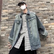 美式复古重工水洗直角垫肩牛仔夹克外套男女春季新款高级感上衣潮，男装工装外套，星座1210-1