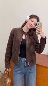 美拉德麂皮绒短外套女春秋2026新款韩系气质休闲复古夹克图片