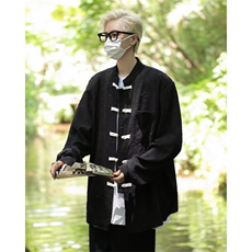 新中式男装风立领花衬衫外套式夏中山汉服民唐装男款C4522，男装衬衫，星座1116A-1（原606A）