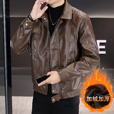 冬季时尚百搭痞帅气夹克休闲男士外套翻领加绒防寒青年机车皮衣，男装夹克，星座914