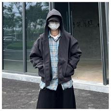 网图重磅全棉420克工装口袋卫衣拼接连帽开衫外套RH5330-P65，男装工装外套，四季星座610B