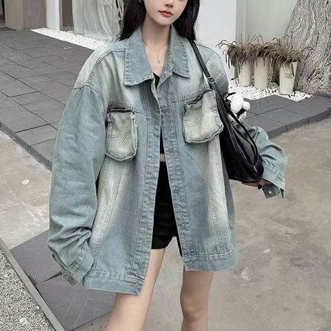 美式高街水洗复古做旧牛仔夹克男秋季潮牌百搭情侣工装外套 JW160图片