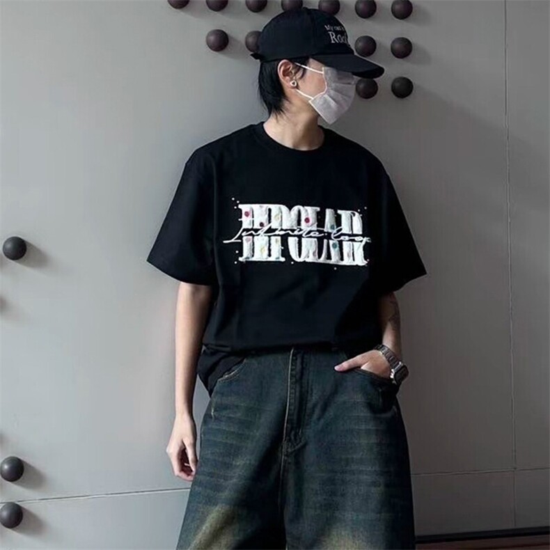 万针全刺绣工艺抖音得物高品质260克重磅纯棉双纱美式高街短袖T恤,男装T恤,电商A486-1