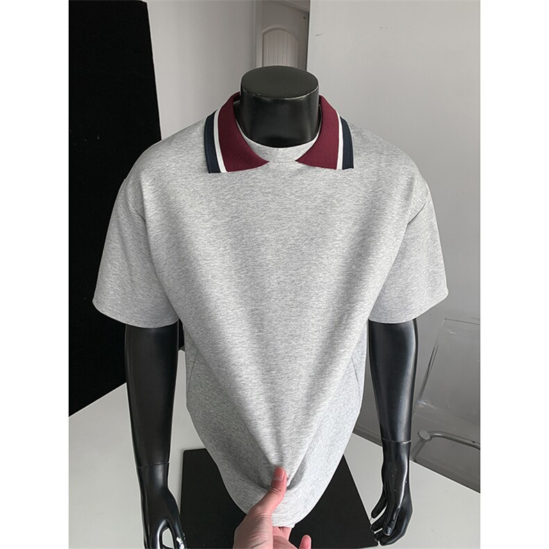 cleanfit撞色翻领短袖春夏宽松极简高级感廓形上衣HY924TP30控58,男装T恤,电商A102B