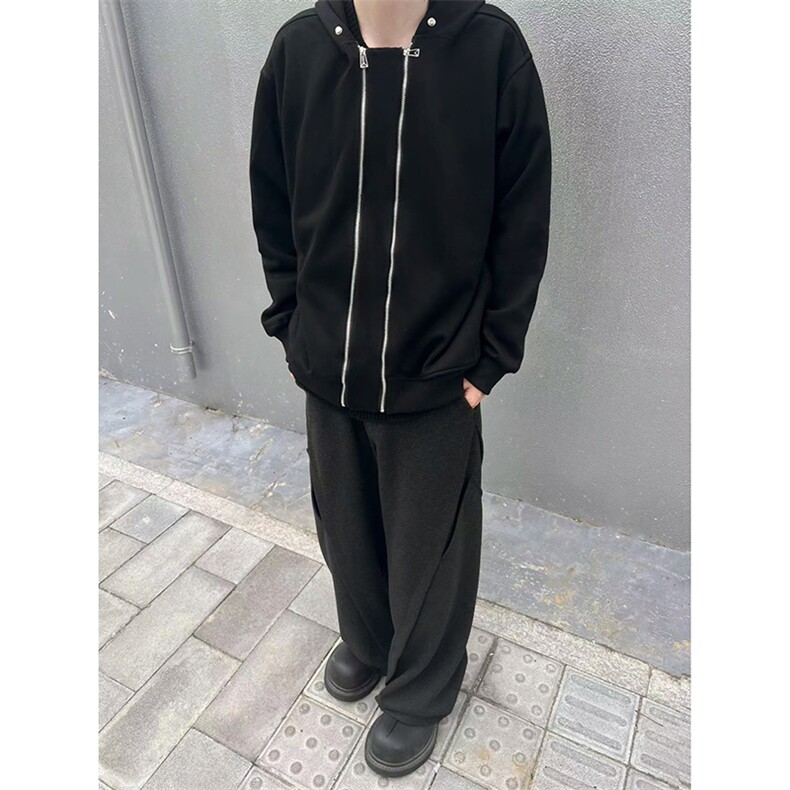 B221美式ins高街双拉链宽松开衫卫衣连帽外套SY2319-P95控128,男装卫衣,电商B221