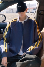 H215条纹开衫卫衣男新款潮牌立领宽松外套ins美式休闲拉链上衣，女装短外套，星座304A