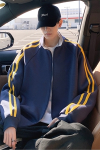 H215条纹开衫卫衣男新款潮牌立领宽松外套ins美式休闲拉链上衣图片