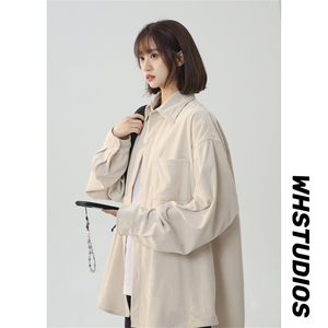 C206/P40春装新款美式复古灯芯绒长袖衬衫男士纯色衬衣男外套图片