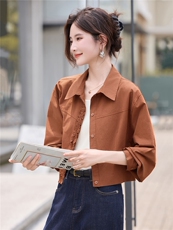 2025早秋新款韩系休闲复古别致好看小个子短款百搭衬衫薄外套女，女装衬衫，丽影随形