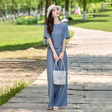 现货套装女2026年夏季新款时尚气质天丝牛仔轻薄阔腿裤两件套，女装套装/套裙，关键词