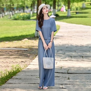 现货套装女2026年夏季新款时尚气质天丝牛仔轻薄阔腿裤两件套图片