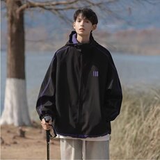 W305-P62美式连帽冲锋衣外套男2025春秋新款机能风户外登山宽松，男装T恤，电商B323A