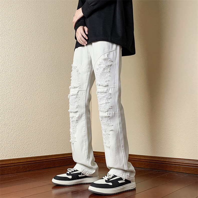 B221美式ins高街小众假破洞修身迷彩直筒牛仔裤LK23019-P60控78,男装牛仔裤,电商B221